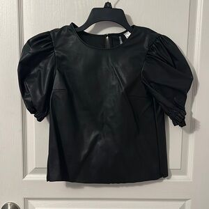 Faux Leather Puff Sleeve Top